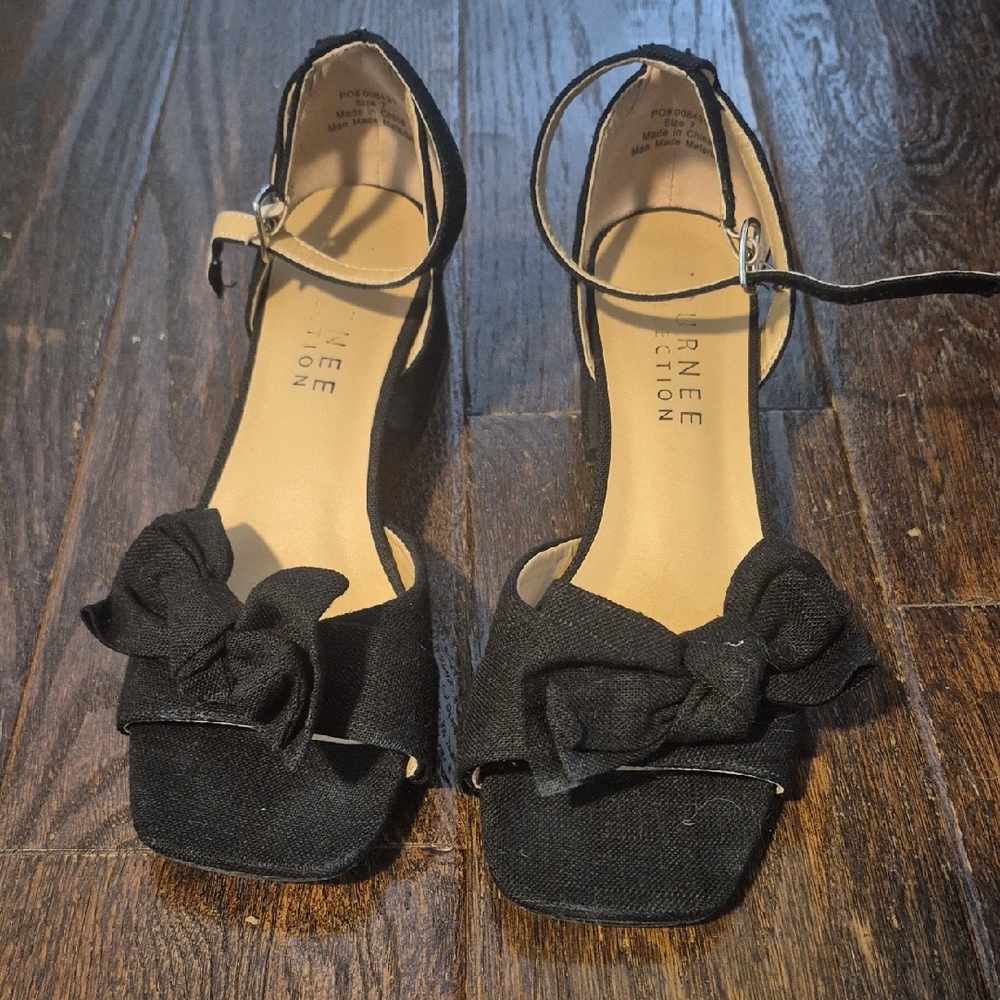 Journee Collection Black Bow Heels with Ankle Strap